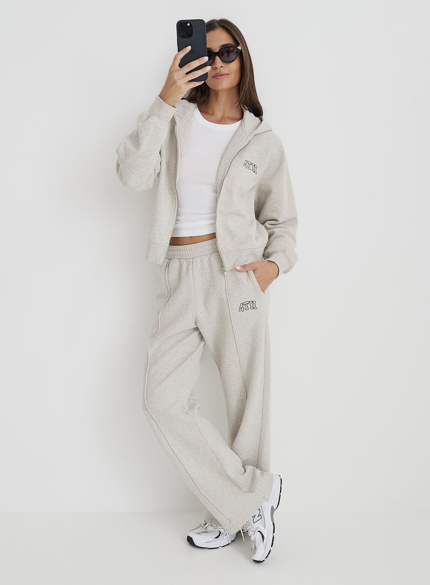 Grey Wide Leg Fourth Embroidered Jogger